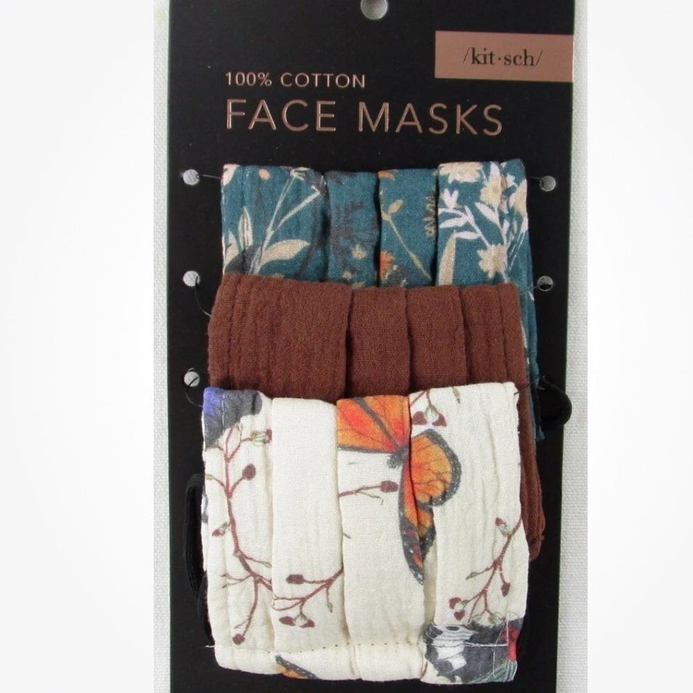 Kitsch Cotton Masks butterfly set in Teal, Brown, and Cream
